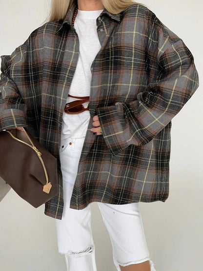 Cocolii blouse carreaux col chemise manches longues vintage décontracté ample asual surchemise femme style bûcheron