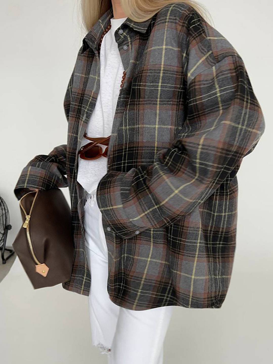 Cocolii blouse carreaux col chemise manches longues vintage décontracté ample asual surchemise femme style bûcheron