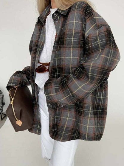 Cocolii blouse carreaux col chemise manches longues vintage décontracté ample asual surchemise femme style bûcheron
