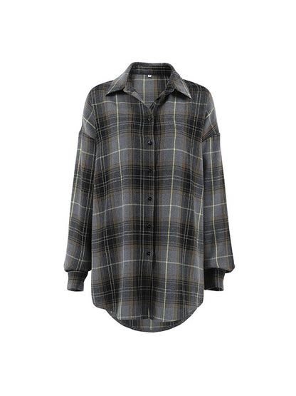 Cocolii blouse carreaux col chemise manches longues vintage décontracté ample asual surchemise femme style bûcheron