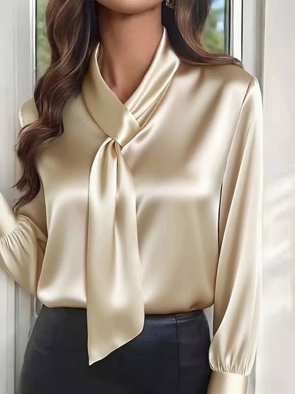 Cocolii chemisier femme en satin col lavallière manches longues élégant décontracté blouse pour bureau travail
