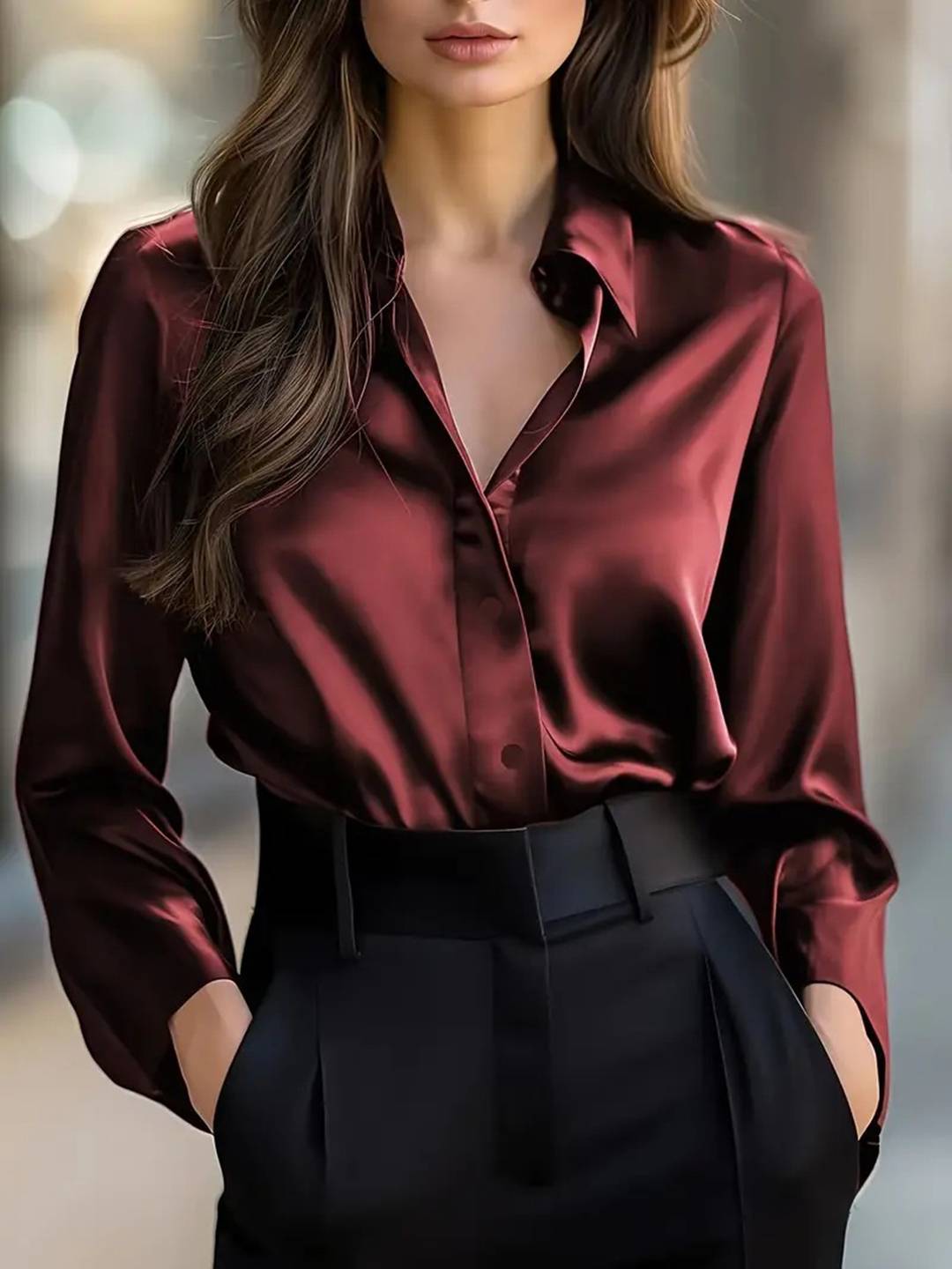 Cocolii chemisier en satin femme boutonnage col chemise manches longues élégant décontracté blouse haut de travail