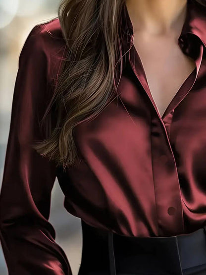 Cocolii chemisier en satin femme boutonnage col chemise manches longues élégant décontracté blouse haut de travail