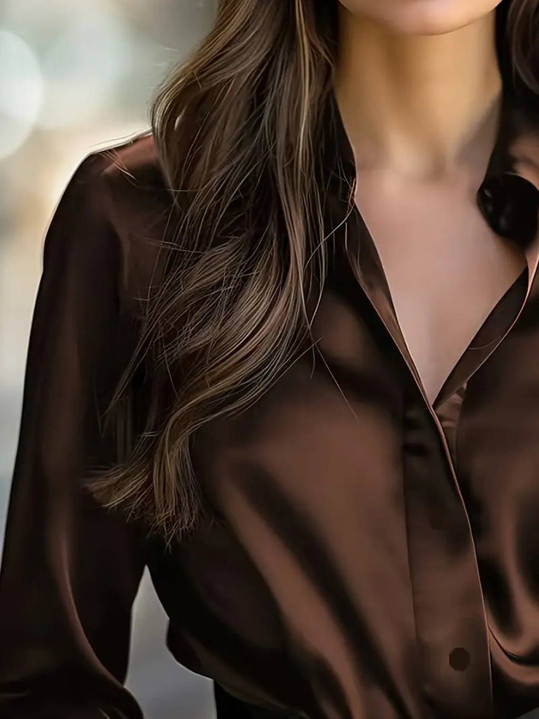Cocolii chemisier en satin femme boutonnage col chemise manches longues élégant décontracté blouse haut de travail