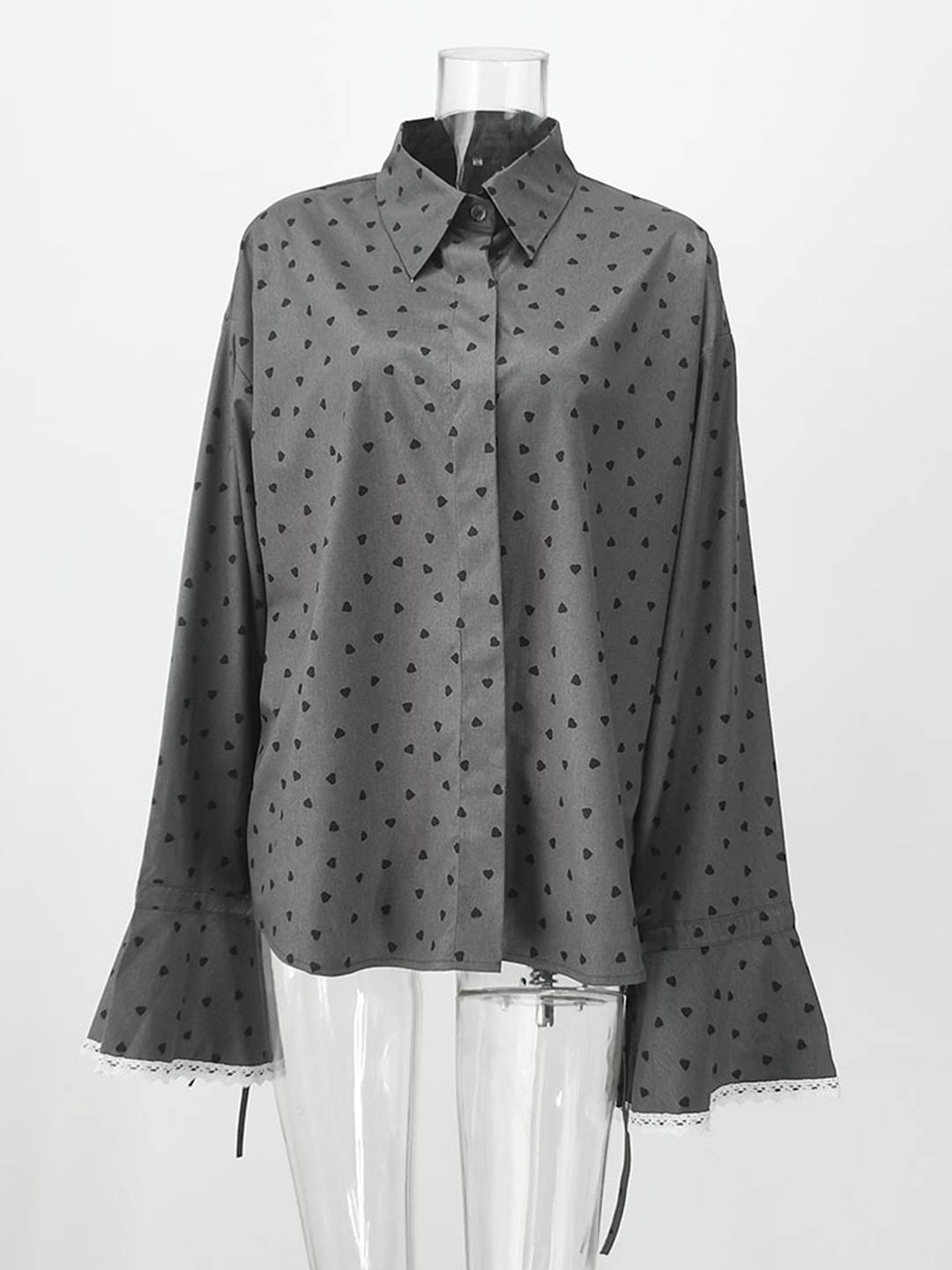 Cocolii chemisier à pois dentelle col chemise manches évasées manches longues femme vintage décontracté doux blouse