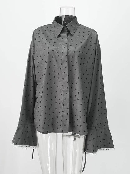 Cocolii chemisier à pois dentelle col chemise manches évasées manches longues femme vintage décontracté doux blouse