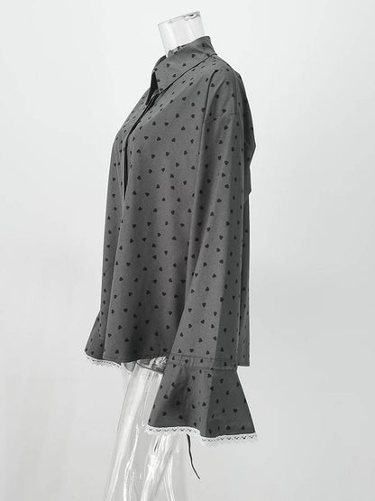 Cocolii chemisier à pois dentelle col chemise manches évasées manches longues femme vintage décontracté doux blouse
