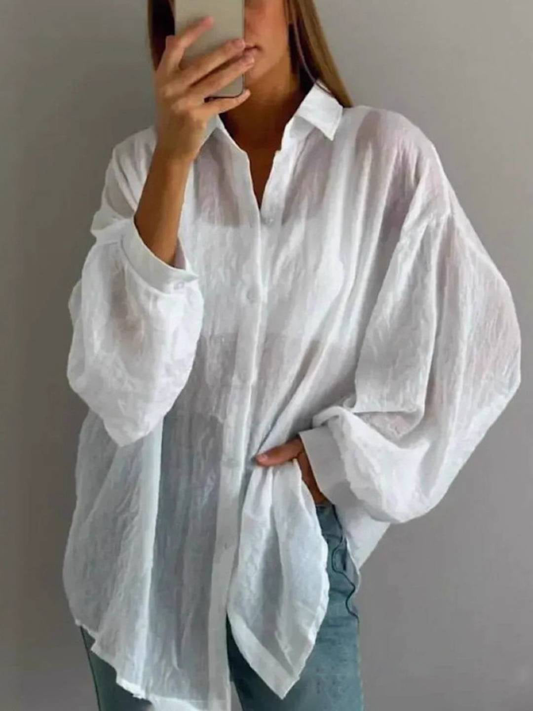 Cocolii chemise femme col chemise manches longues femme élégant décontracté oversized manches bouffantes blouse