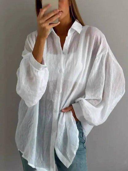 Cocolii chemise femme col chemise manches longues femme élégant décontracté oversized manches bouffantes blouse