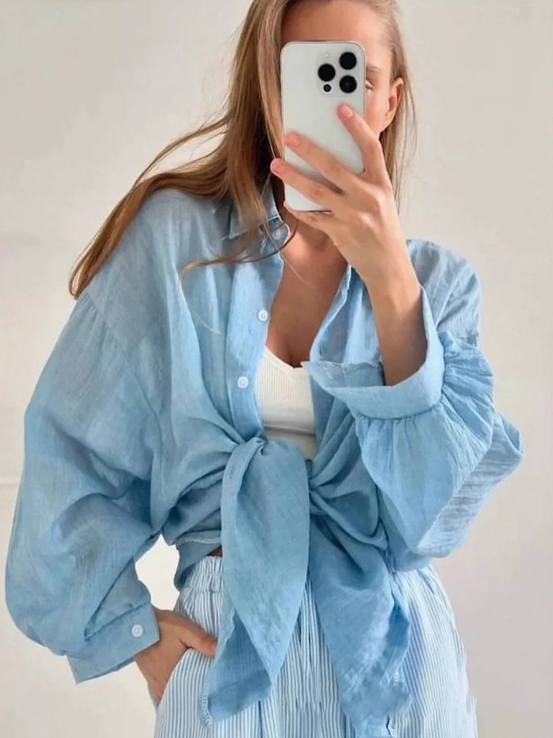 Cocolii chemise femme col chemise manches longues femme élégant décontracté oversized manches bouffantes blouse