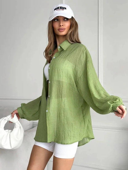 Cocolii chemise femme col chemise manches longues femme élégant décontracté oversized manches bouffantes blouse