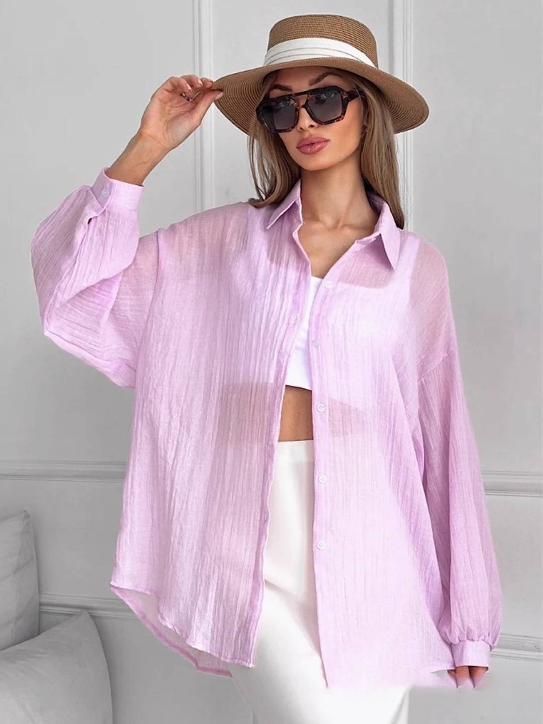 Cocolii chemise femme col chemise manches longues femme élégant décontracté oversized manches bouffantes blouse