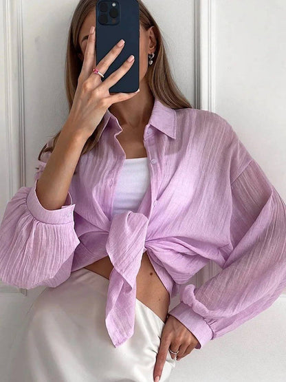 Cocolii chemise femme col chemise manches longues femme élégant décontracté oversized manches bouffantes blouse