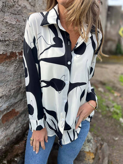 Cocolii chemisier mousseline femme Imprimé abstrait boutonnage manches longues décontracté blouse pour bureau