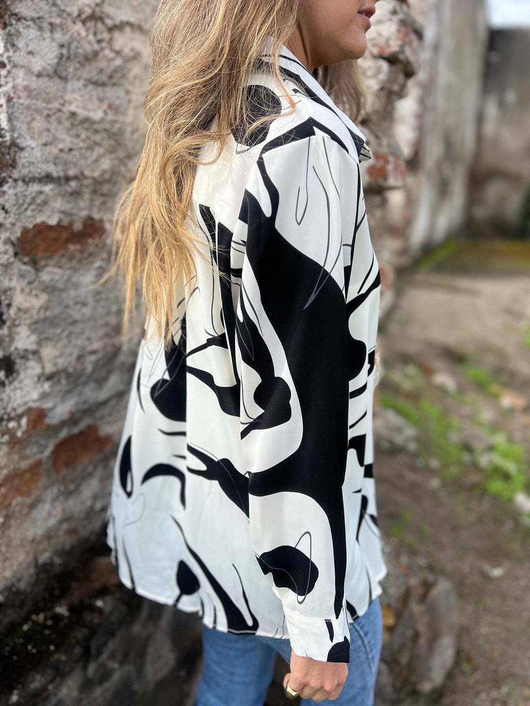 Cocolii chemisier mousseline femme Imprimé abstrait boutonnage manches longues décontracté blouse pour bureau