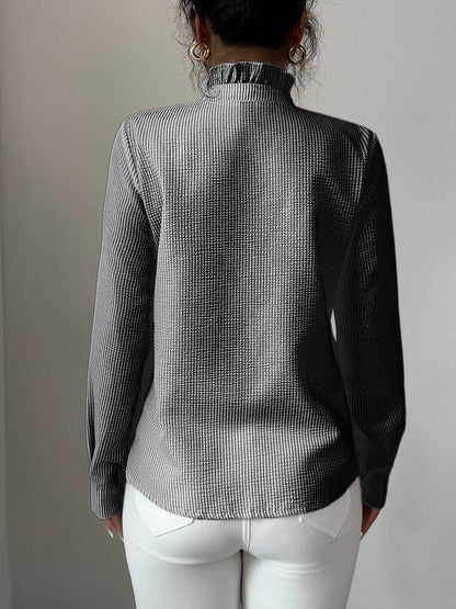 Cocolii chemisier femme à rayé et volants boutonnage col montant manches longues doux décontracté blouse pour bureau