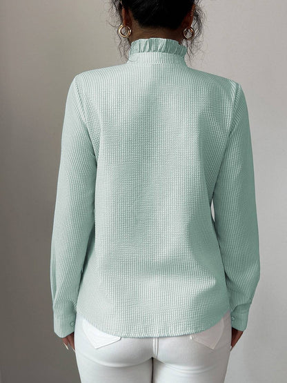 Cocolii chemisier femme à rayé et volants boutonnage col montant manches longues doux décontracté blouse pour bureau