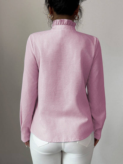 Cocolii chemisier femme à rayé et volants boutonnage col montant manches longues doux décontracté blouse pour bureau