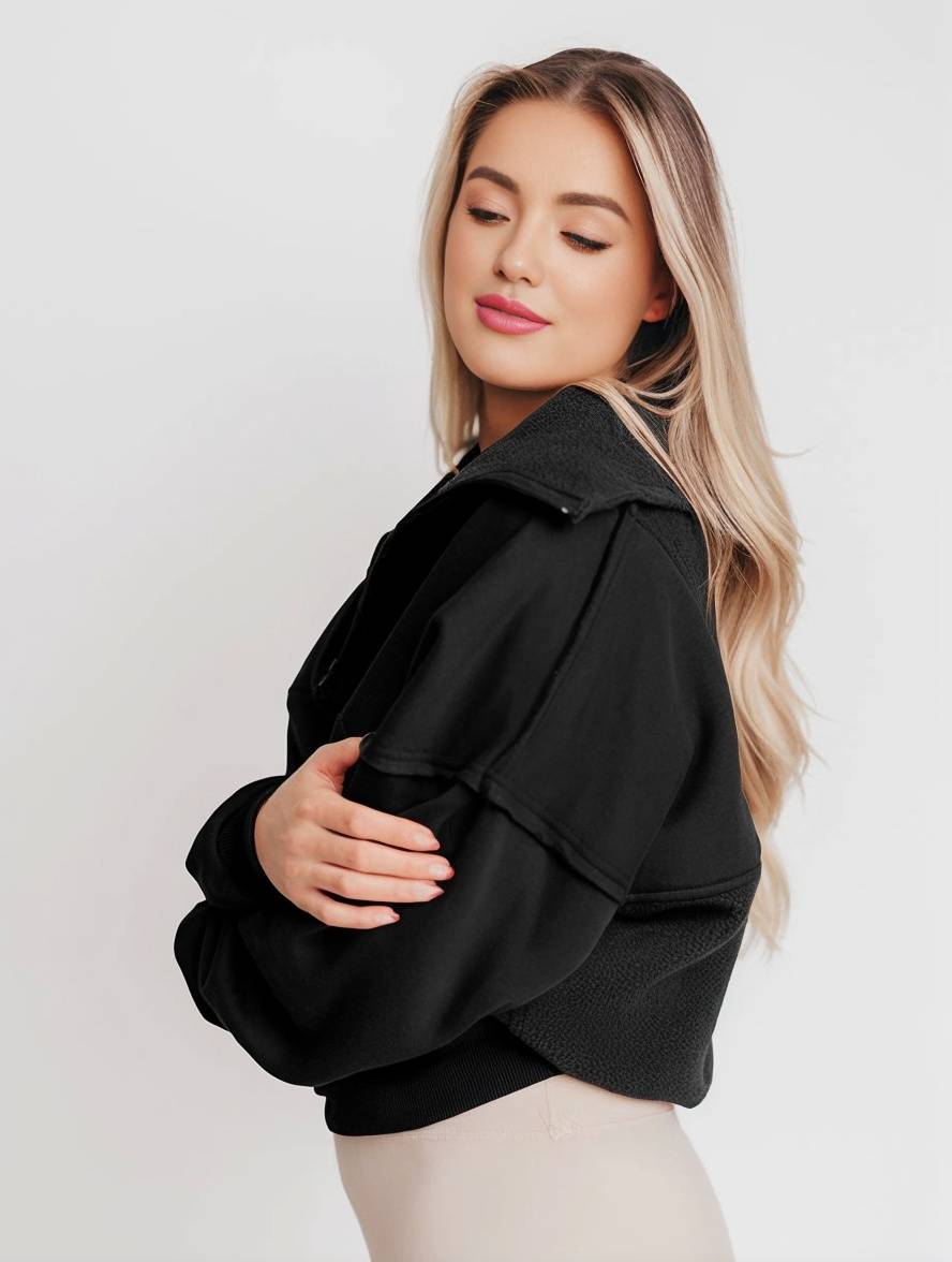 Cocolii sweatshirt fermeture éclair poches manches longues femme élégant décontracté mode casual