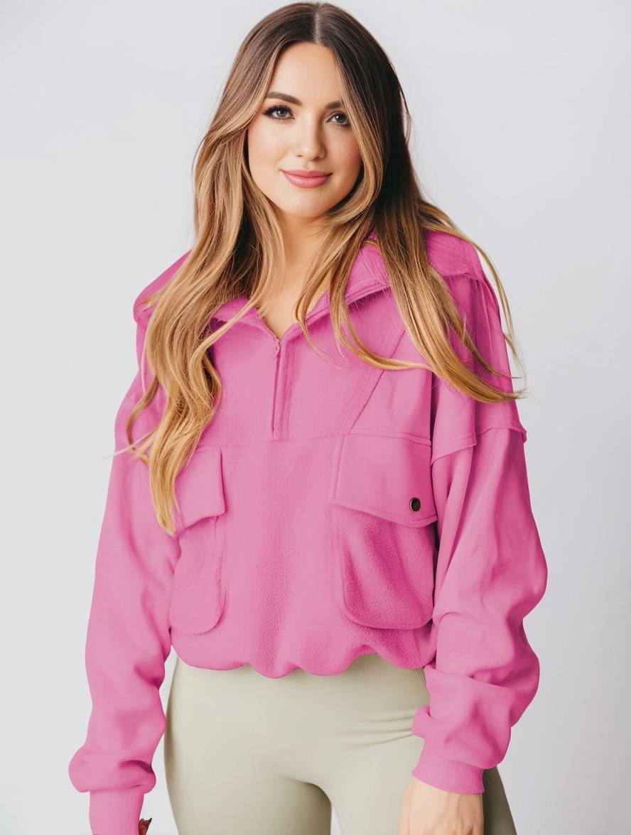 Cocolii sweatshirt fermeture éclair poches manches longues femme élégant décontracté mode casual