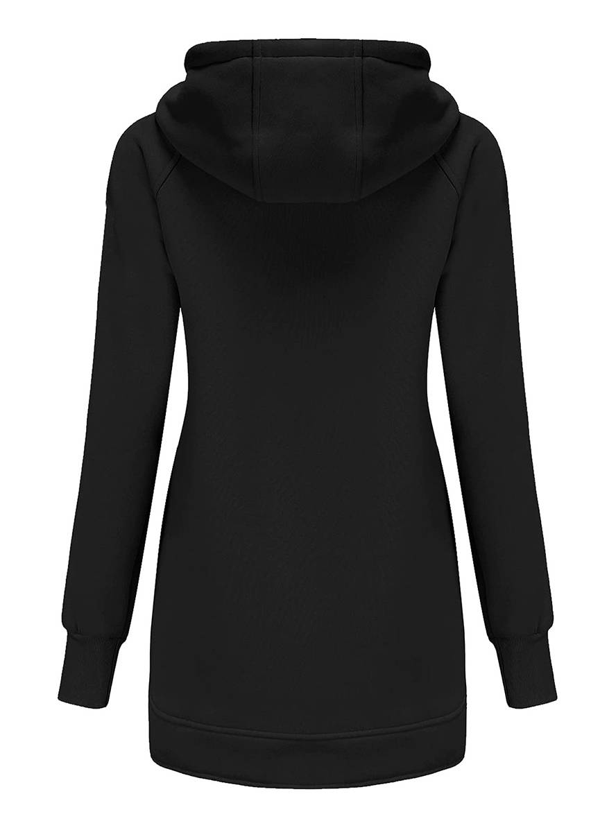 Cocolii mi-longue sweatshirt à capuche fermeture éclair poches manches bishop femme décontracté mode casual blouson