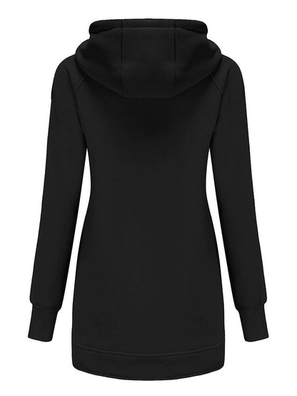 Cocolii mi-longue sweatshirt à capuche fermeture éclair poches manches bishop femme décontracté mode casual blouson