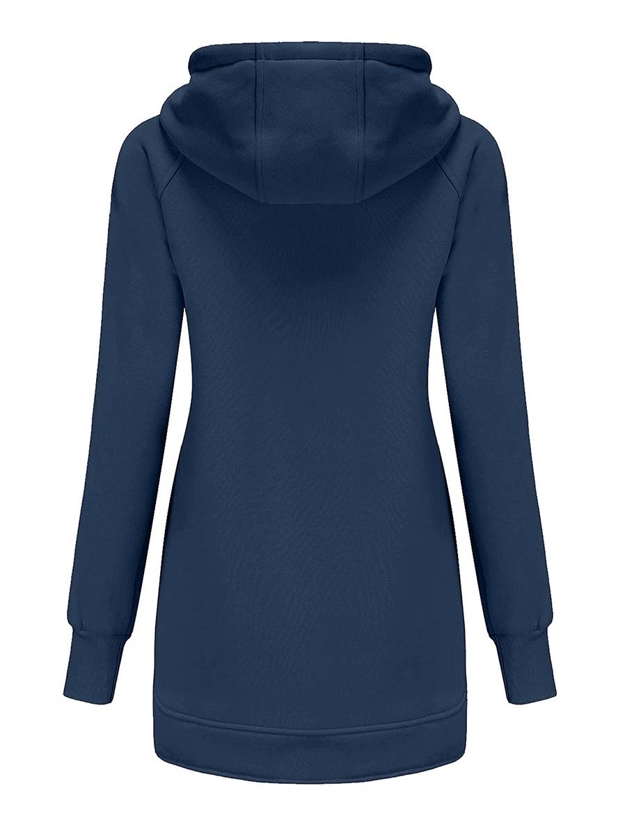 Cocolii mi-longue sweatshirt à capuche fermeture éclair poches manches bishop femme décontracté mode casual blouson