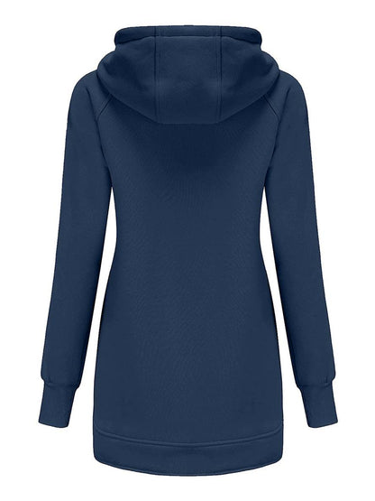 Cocolii mi-longue sweatshirt à capuche fermeture éclair poches manches bishop femme décontracté mode casual blouson