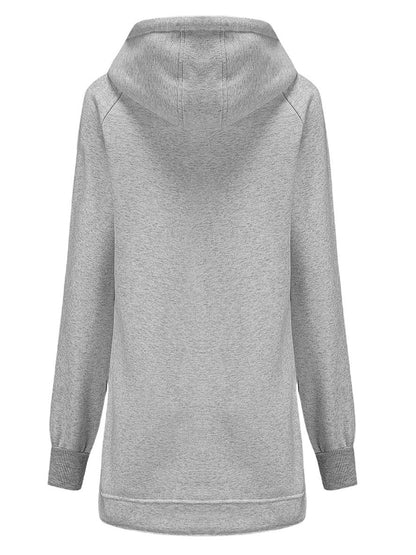 Cocolii mi-longue sweatshirt à capuche fermeture éclair poches manches bishop femme décontracté mode casual blouson