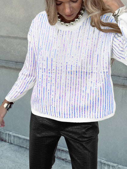 Cocolii sweatshirt de fête femme brillante paillette col rond manches longues vintage décontracté casual haut pour soirée noël