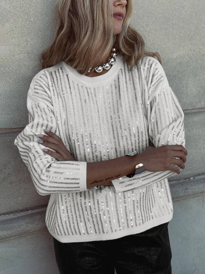 Cocolii sweatshirt de fête femme brillante paillette col rond manches longues vintage décontracté casual haut pour soirée noël