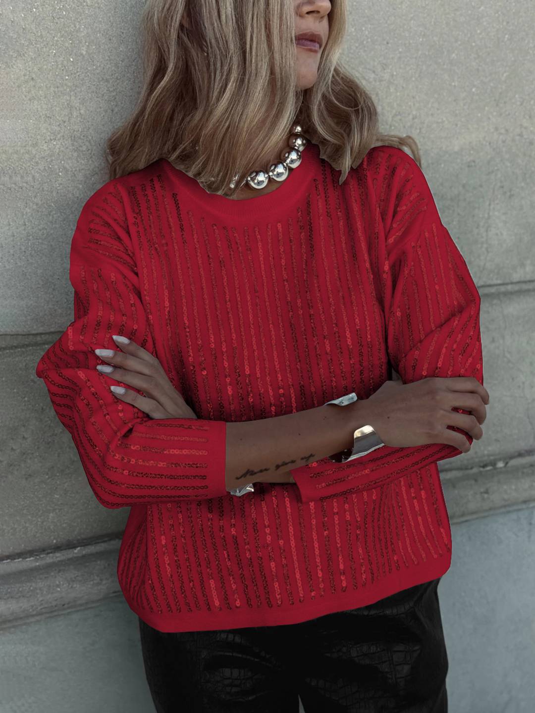 Cocolii sweatshirt de fête femme brillante paillette col rond manches longues vintage décontracté casual haut pour soirée noël