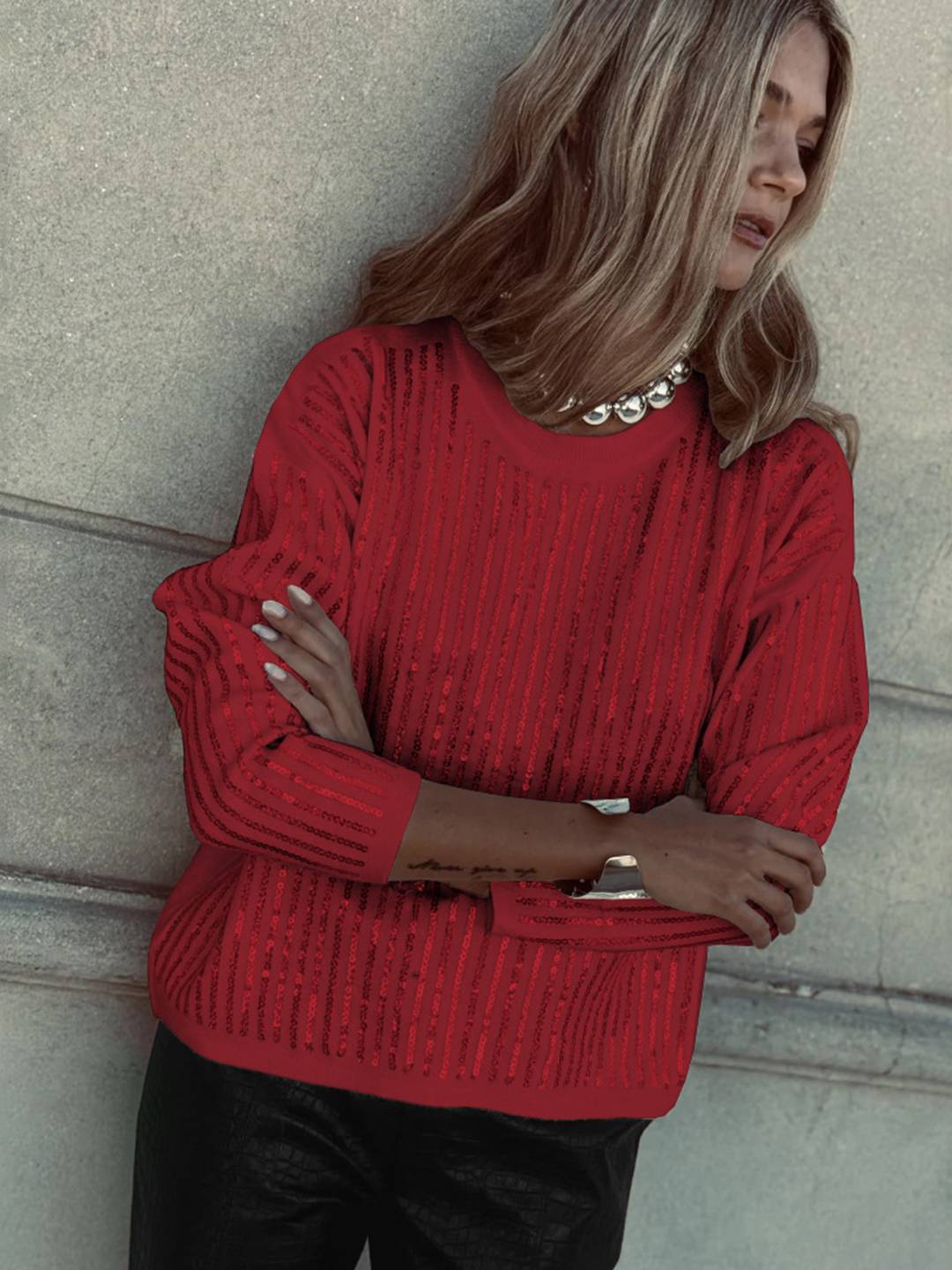 Cocolii sweatshirt de fête femme brillante paillette col rond manches longues vintage décontracté casual haut pour soirée noël