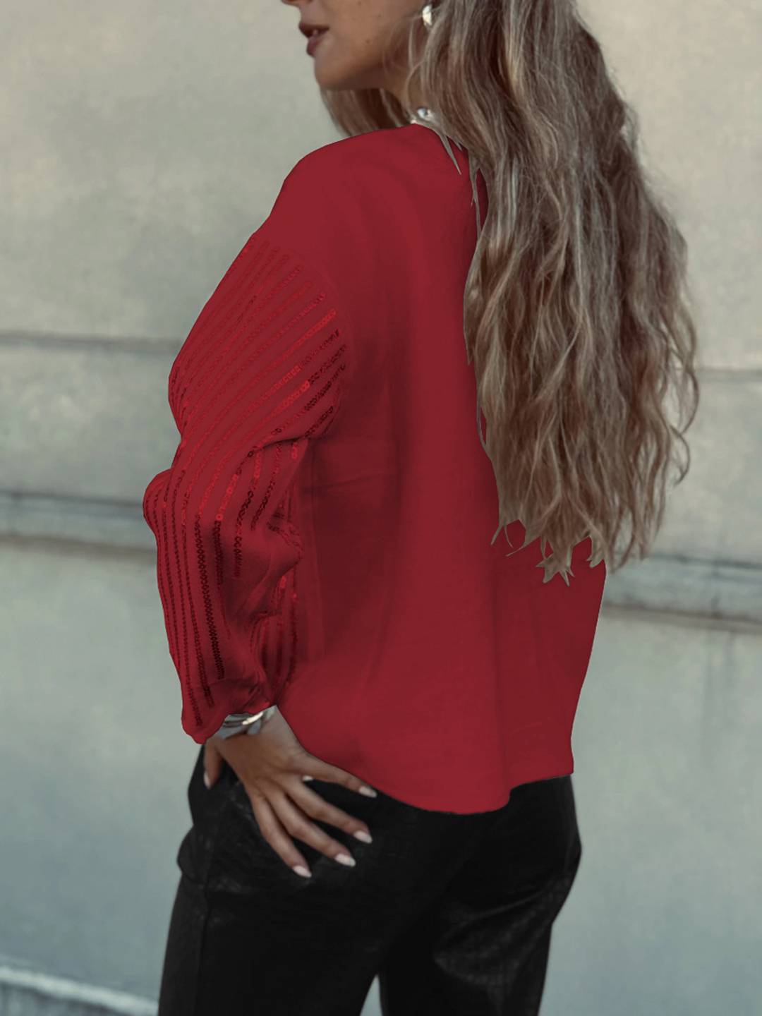 Cocolii sweatshirt de fête femme brillante paillette col rond manches longues vintage décontracté casual haut pour soirée noël