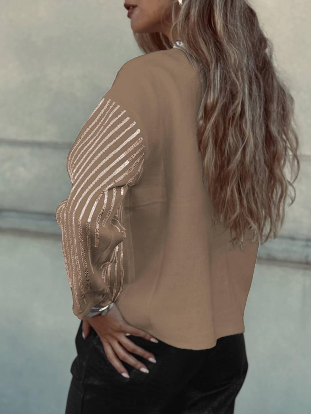 Cocolii sweatshirt de fête femme brillante paillette col rond manches longues vintage décontracté casual haut pour soirée noël