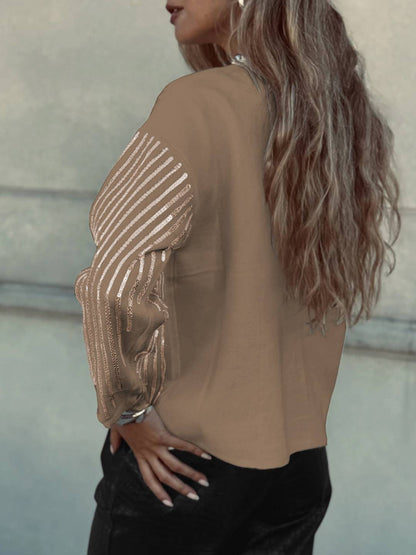 Cocolii sweatshirt de fête femme brillante paillette col rond manches longues vintage décontracté casual haut pour soirée noël