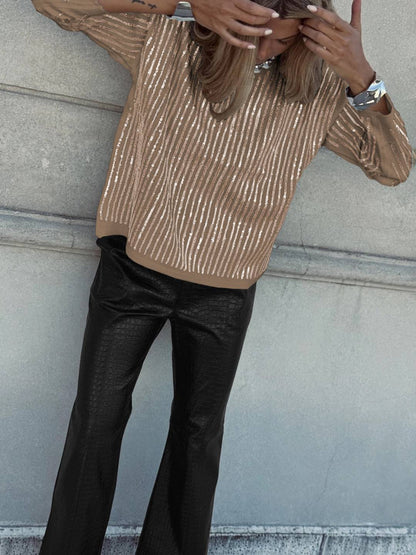 Cocolii sweatshirt de fête femme brillante paillette col rond manches longues vintage décontracté casual haut pour soirée noël