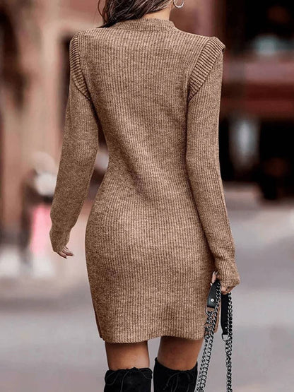 Cocolii pull mini robe moulante col rond manches longues femme casual élégant mode décontracté huats automne