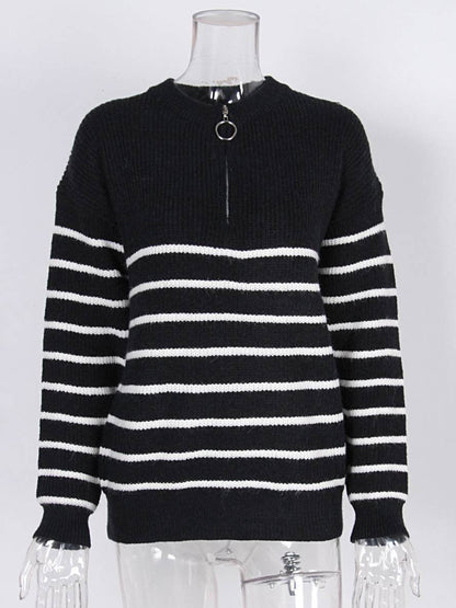 Cocolii pull rayé mohair angora v-cou fermeture éclair col rond femme casual mode décontracté vêtements