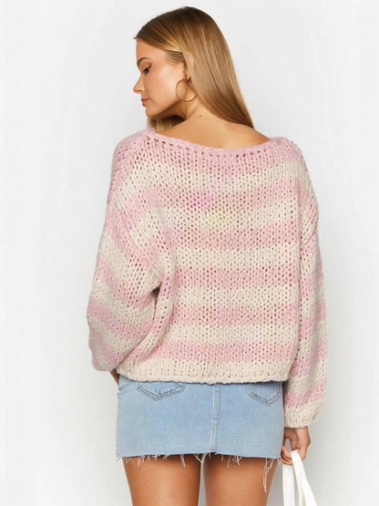 Cocolii pull rayé une épaule col bateau manches longues femme élégant décontracté ample casual