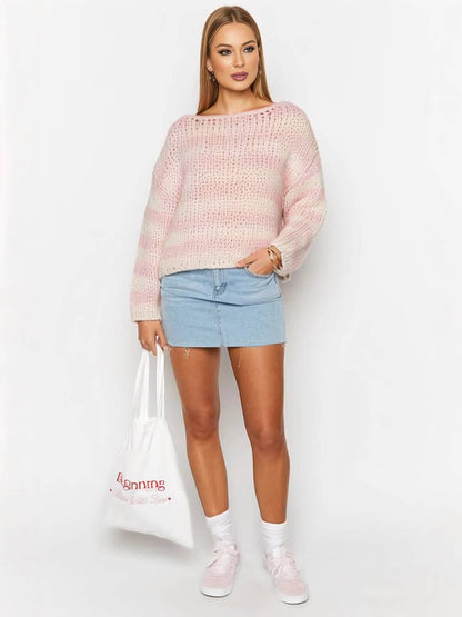 Cocolii pull rayé une épaule col bateau manches longues femme élégant décontracté ample casual