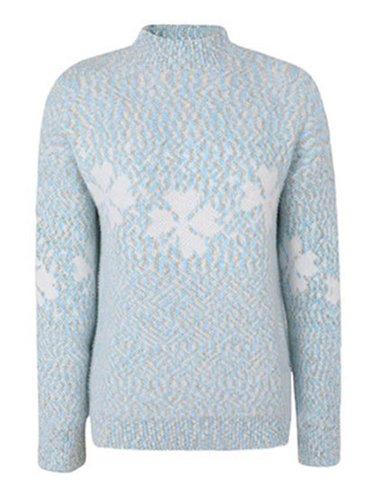 Cocolii noël pull imprimé neige motif col montant manches longues femme élégant décontracté casual
