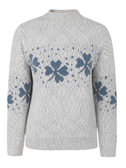 Cocolii noël pull imprimé neige motif col montant manches longues femme élégant décontracté casual
