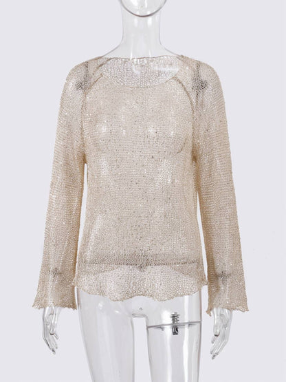 Cocolii pull en tricot femme brillante paillette col rond manches longues élégant décontracté oversized hauts