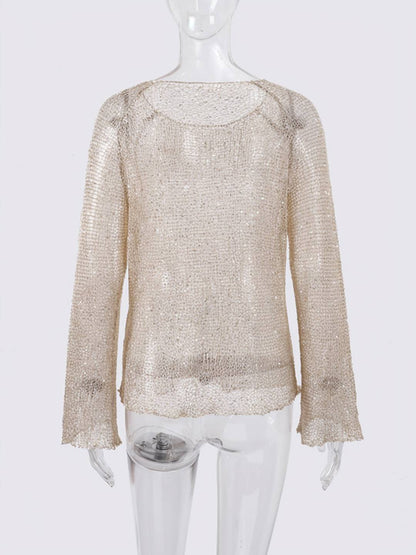 Cocolii pull en tricot femme brillante paillette col rond manches longues élégant décontracté oversized hauts