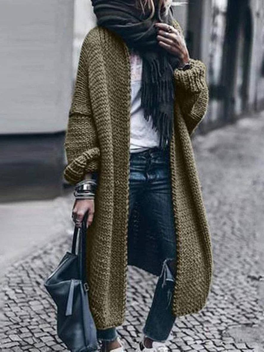 Cocolii longue cardigan en grosse maille unicolore manches longues femme oversized gris