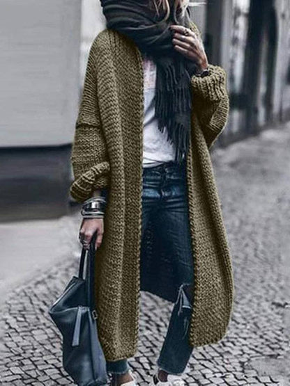 Cocolii longue cardigan en grosse maille unicolore manches longues femme oversized gris
