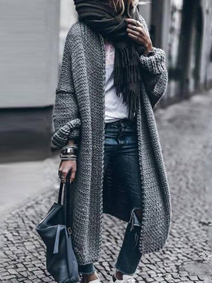 Cocolii longue cardigan en grosse maille unicolore manches longues femme oversized gris