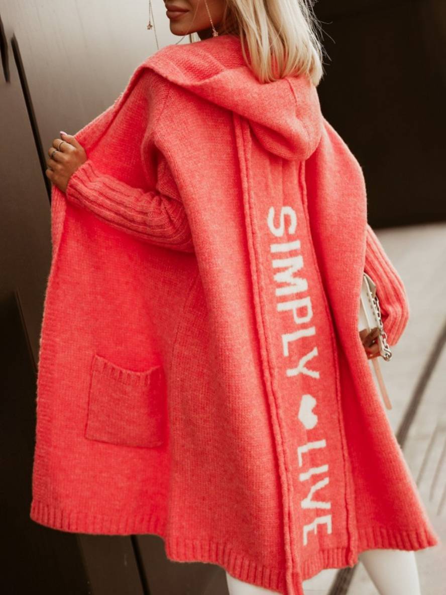 Cocolii cardigans lettres poches à capuche manches longues femme mode ample oversized décontracté pull automne