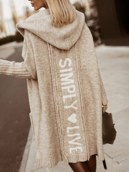 Cocolii cardigans lettres poches à capuche manches longues femme mode ample oversized décontracté pull automne